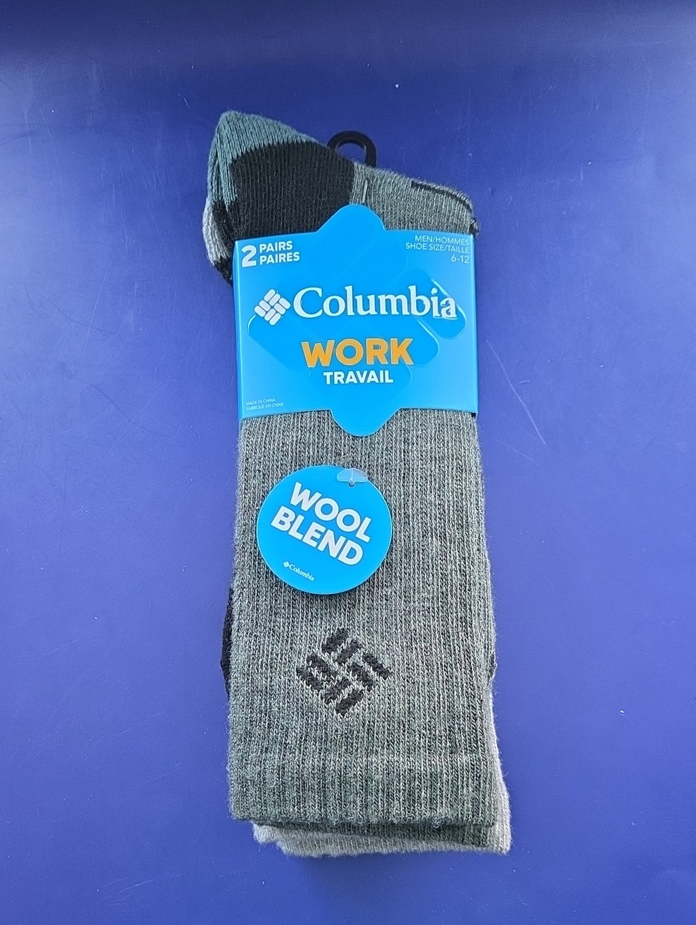Columbia Gray & Black Wool Blend Work Crew Socks — 2 Pairs